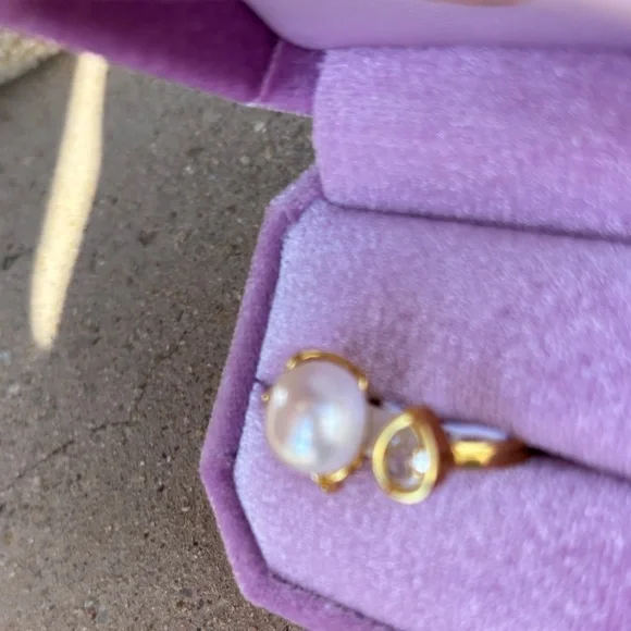 Genuine Pearl and Teardrop Accent Ring